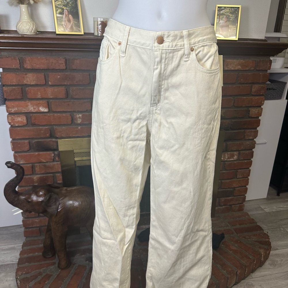 Ladies Cream Relaxed Wide Leg Jeans -12 short